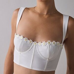 Out From Under Gillian Daisy Applique Corset Bra Top Size Small